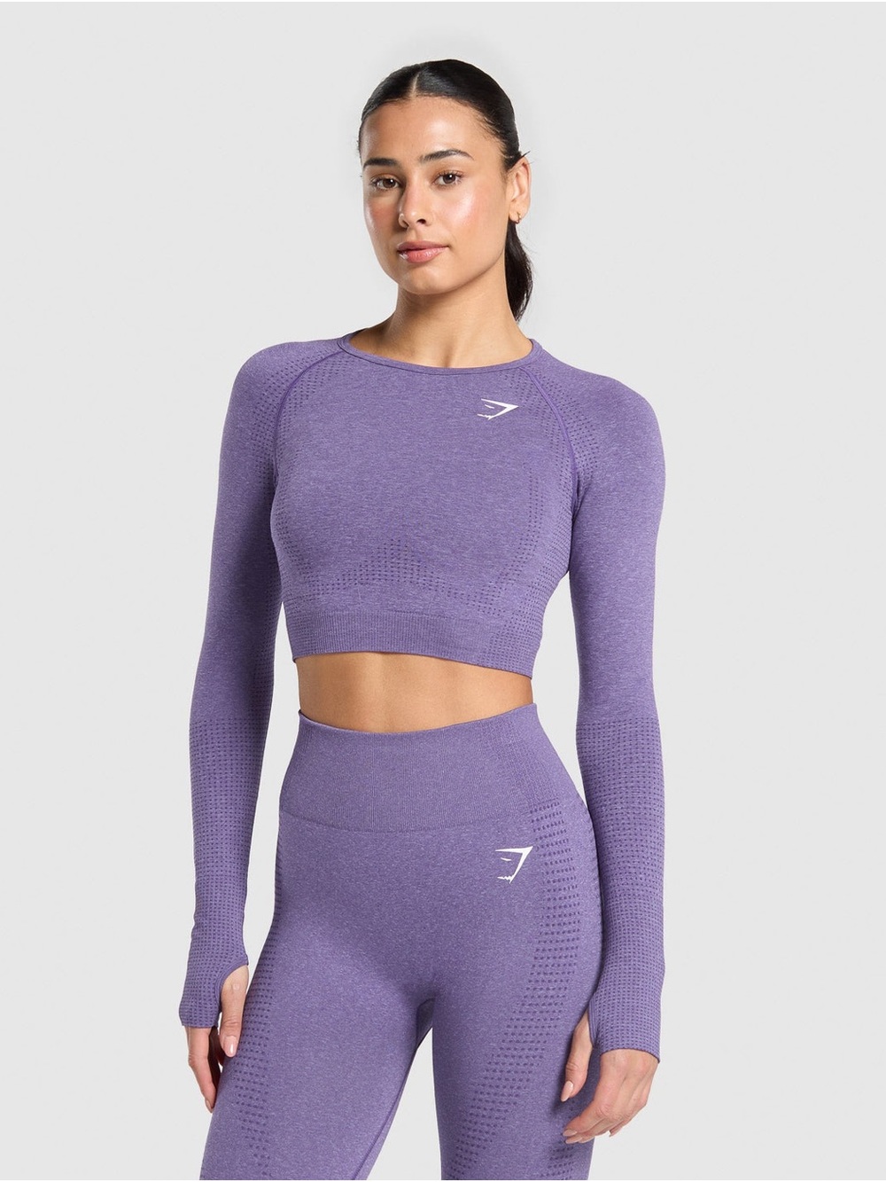 Gymshark Vital Purple Seamless Long-Sleeve Crop Top Athleisure Performance Fit